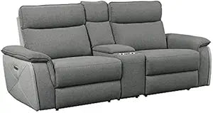 Lexicon Maroni: Gray Fabric Double Reclining Loveseat with USB