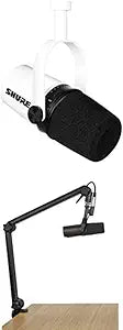 Shure MV7 White Microphone Bundle - USB/XLR, Boom Stand, Podcasting Mic