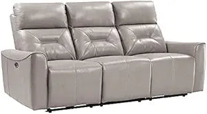 Lexicon Burwell Faux Leather Light Gray Power Reclining Sofa — main product image