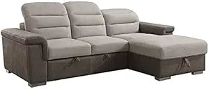 Lexicon Alfio Beige Microfiber Sectional Sofa Pull Out Bed