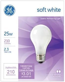 GE Bulb SFTWHT 25A/W PK2 25-Watt Soft White Light Bulbs