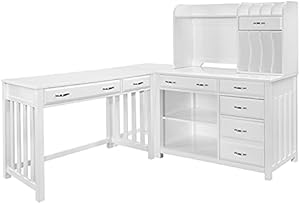 Lexicon Blanche Wood L Shaped Desk with Hutch - White