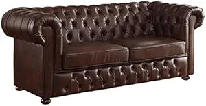 Lexicon Tiverton Brown Faux Leather Chesterfield Sofa
