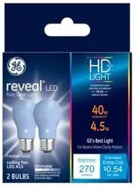 GE 31885 Reveal HD+ LED Ceiling Fan Bulbs 40W 2-Pack