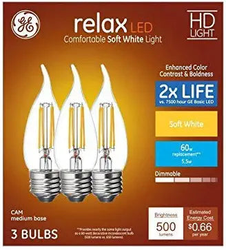 GE Relax 60-Watt Soft White Candle Bulbs (3-Pack)