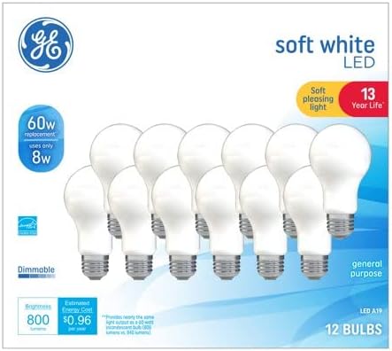 GE LED 8W A19 Bulb 60W Equivalent 12-Pack