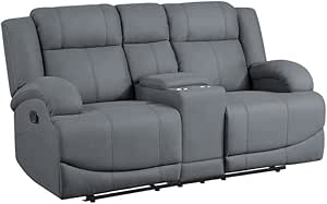 Lexicon Camryn Fabric Reclining Loveseat Console Blue