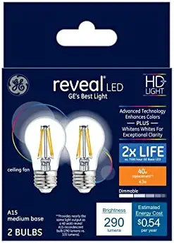 GE Reveal 40-Watt EQ A15 Dimmable LED 2-Pack