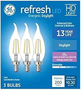 GE 93122541 Refresh CA11 LED Dimmable Candle Bulb - 3 Pack