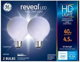 GE 31887 Reveal LED Globe Bulbs Frosted 2-Pack