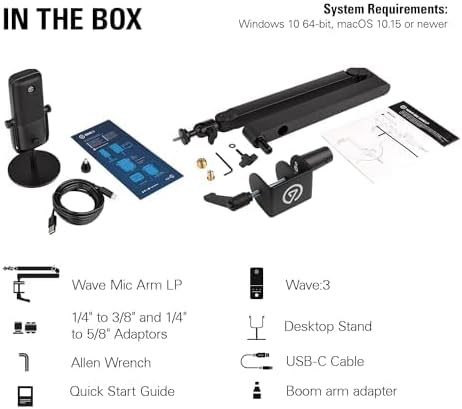 Elgato Wave3 Premium Condenser Microphone and Mic Arm