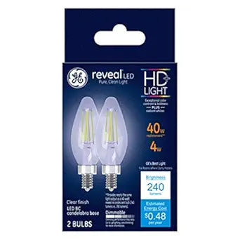 GE Reveal HD+ Decorative LED Candelabra Bulbs 2-Pack