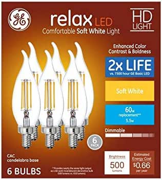 GE 42366 Relax 60W Equivalent Soft White LED Candelabra Bulbs (6-Pack)