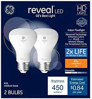 GE 30878 Reveal 45W Equivalent R20 LED 2-Pack