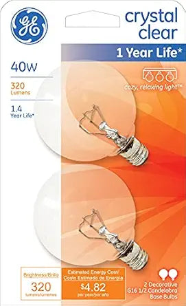 GE 31109 40 Watt Clear Vanity Globe Light Bulbs 2-Pack