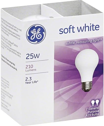 GE Bulb SFTWHT 25A/W PK2 25-Watt Soft White Light Bulbs