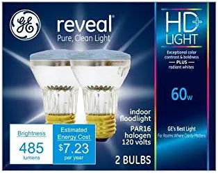 GE 33133 Reveal 60W PAR16 Halogen Bulb 2-Pack