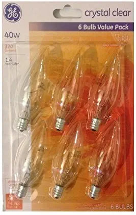 GE 72768 40W Candelabra E12 B11 Crystal Clear Light Bulbs