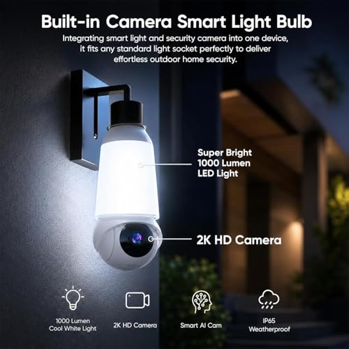 JCMNETE 2K Pan-Tilt Light Bulb Security Camera — main product image