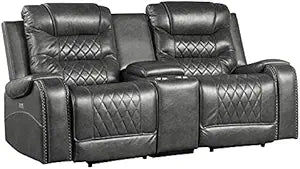 Lexicon Putnam Power Reclining Loveseat with Console Gray — main product image