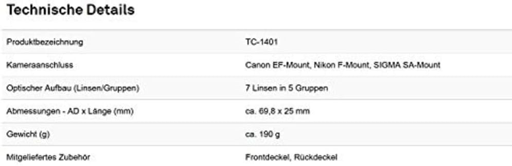 Sigma 879955 1.4x Teleconverter TC-1401 Nikon