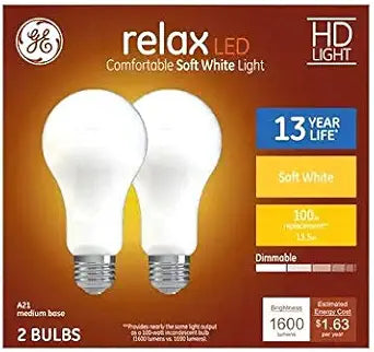 GE 93129474 Relax 100W EQ Soft White Dimmable LED 2-Pack