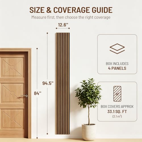 Amsleekey Teak Acoustic Wood Slat Wall Panels, 4 Pack — main product image