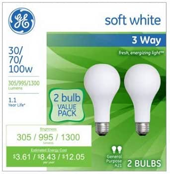 GE 97775 3-Way Light Bulbs - 30/70/100 Watt, 2-Pack (x6)