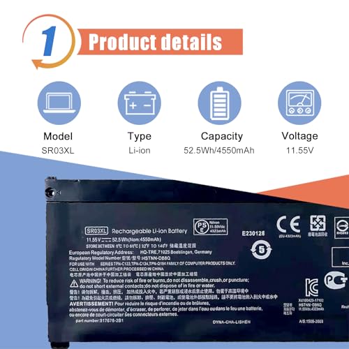 ASODI SR03XL 52.5Wh Replacement Battery for HP Envy Omen Pavilion — main product image