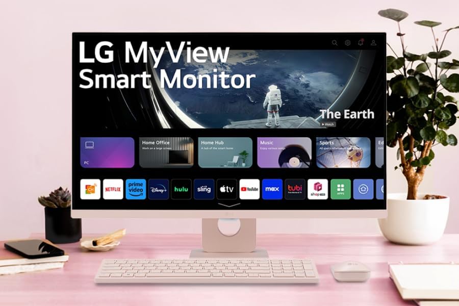 LG 27SR5BF-P Smart Monitor Pink Desktop Combo