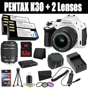 Pentax K-30 White DSLR 18-55mm + 50-200mm Lens Bundle