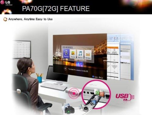 LG PA70G Portable LED Projector, WXGA, USB, HDMI, 3D Ready
