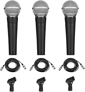 Shure 3x SM58-LC Vocal Microphone XLR Cable Bundle