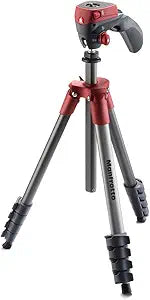 Manfrotto MKCOMPACTACN-RD Compact Action Tripod Kit: Red Aluminum
