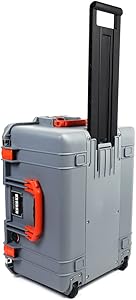 Pelican 1607 Air Silver & Orange Case with Foam & Wheels