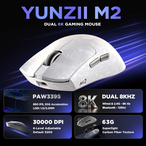 YUNZII M2 Dual 8K Tri-Mode Wireless Gaming Mouse — main product image