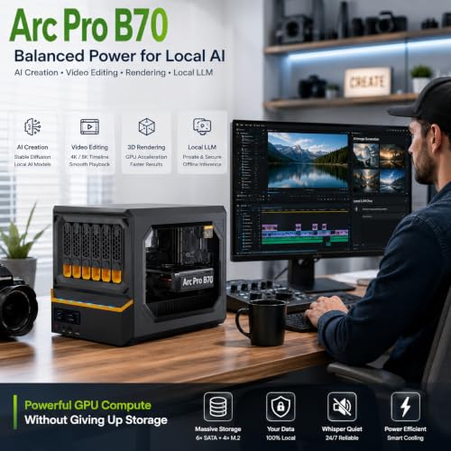 NIMO 6-Bay AI NAS Pro with Arc Pro B70 GPU and 10GbE — main product image
