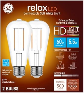 GE Relax LED Vintage ST19 60W Dimmable Light Bulb 2-Pack