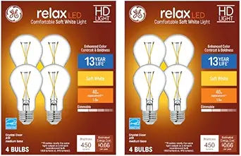 GE Relax 40-Watt EQ A19 Soft White Dimmable LED 8-Pack — main product image