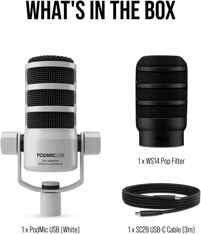 Rode PODMICUSBW White USB Broadcast Microphone