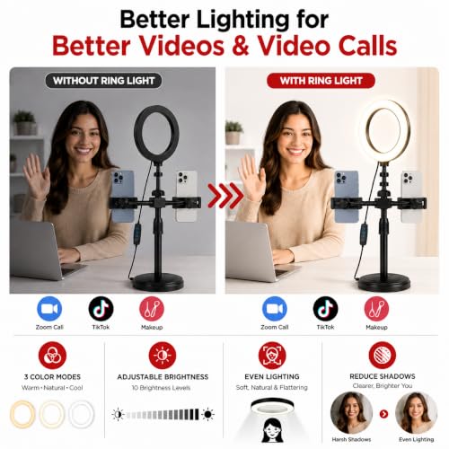 Acuvar 6-Inch LED Ring Light with Dual Phone Holders — main product image