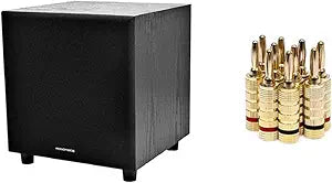 Monoprice 60-Watt Subwoofer & Banana Plugs Bundle