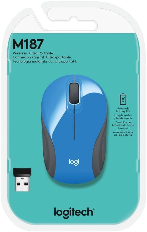 Logitech 910-002728 M187 Blue Wireless Mini Mouse Portable