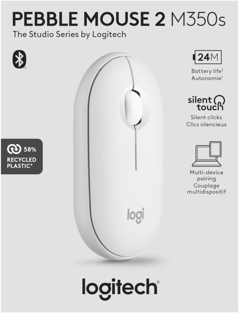 Logitech 910-007022 Pebble Mouse 2 M350s Bluetooth