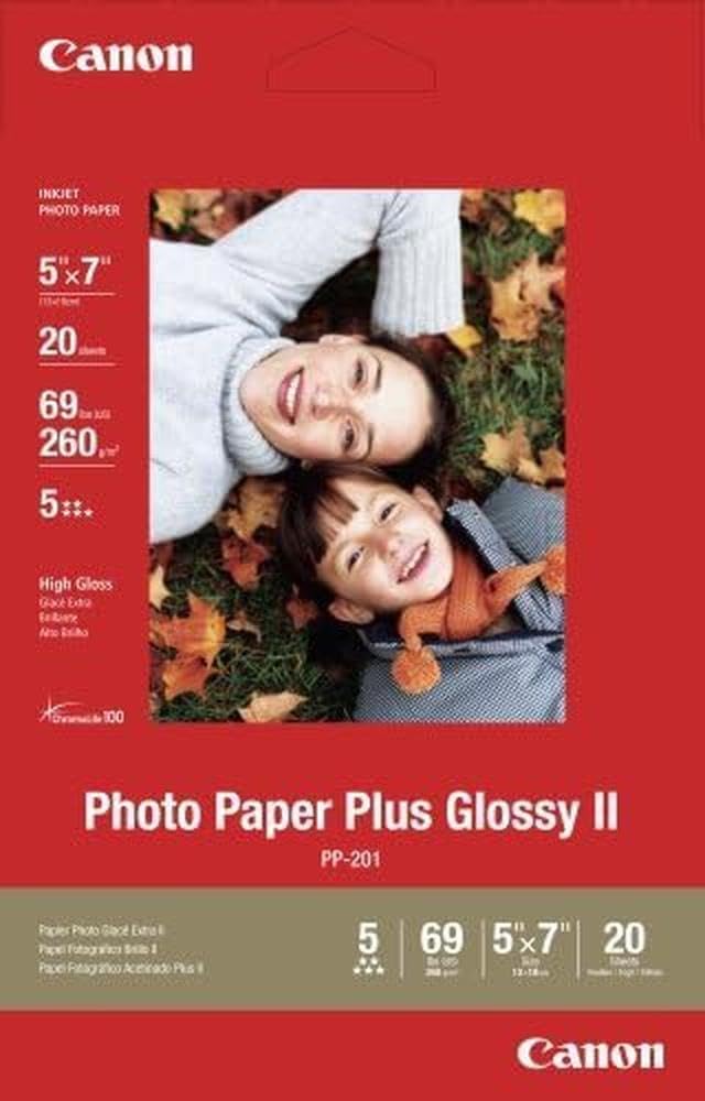 Canon 2311B024 Photo Paper Plus Glossy II 5x7 20 Sheets