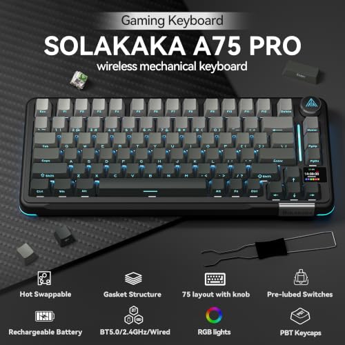 SOLAKAKA A75 PRO Wireless Mechanical Keyboard with LCD Screen — main product image