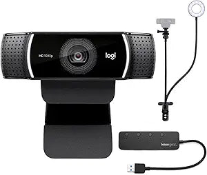 Logitech C922 Pro Stream Webcam Stand Ring Light Bundle