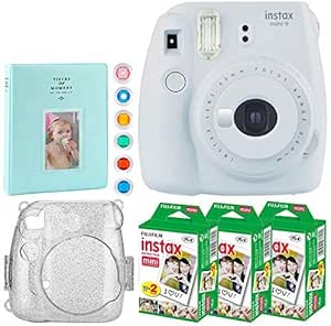 Fujifilm mini 9 (Smokey White) Instax Camera Bundle with Film & Accessories