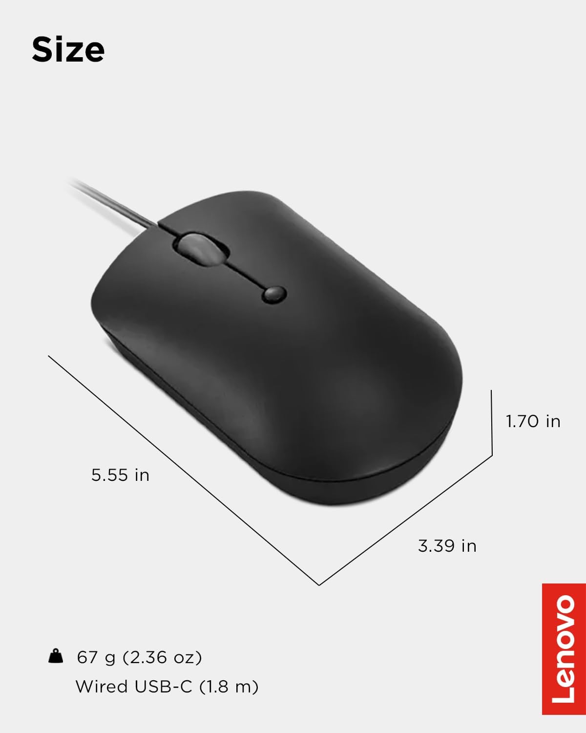Lenovo GY51D20875 400 USB-C Compact Wired Mouse