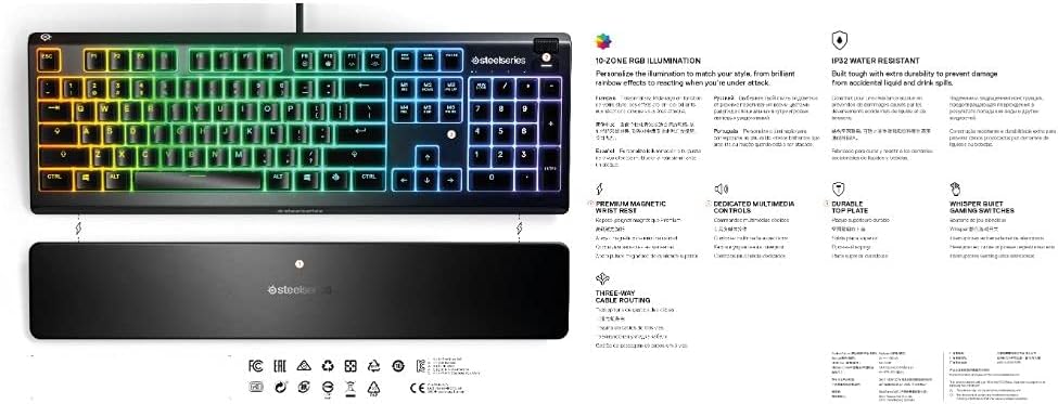 SteelSeries 64795 Apex 3 Water Resistant Gaming Keyboard